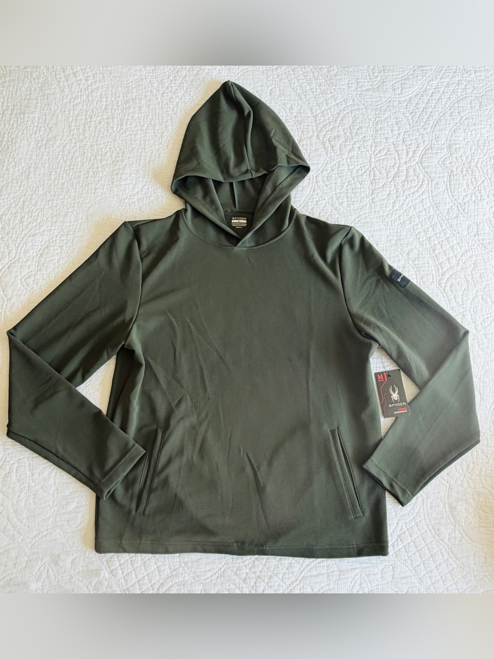 Spyder Active Mens Hoodie Olive Green Performance Pullover Lightweight Medium